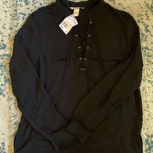H&M lace down blouse with pockets